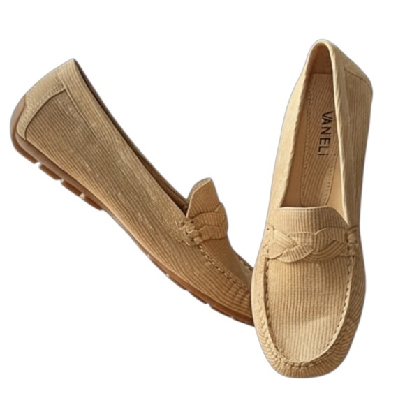 VANELI Tan Beige Corduroy Driving Moccasin Preppy Loafers Women's Size 8N-Italy - Picture 5 of 12